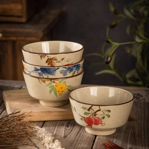 Bol ceramique style retro chinois motifs floraux