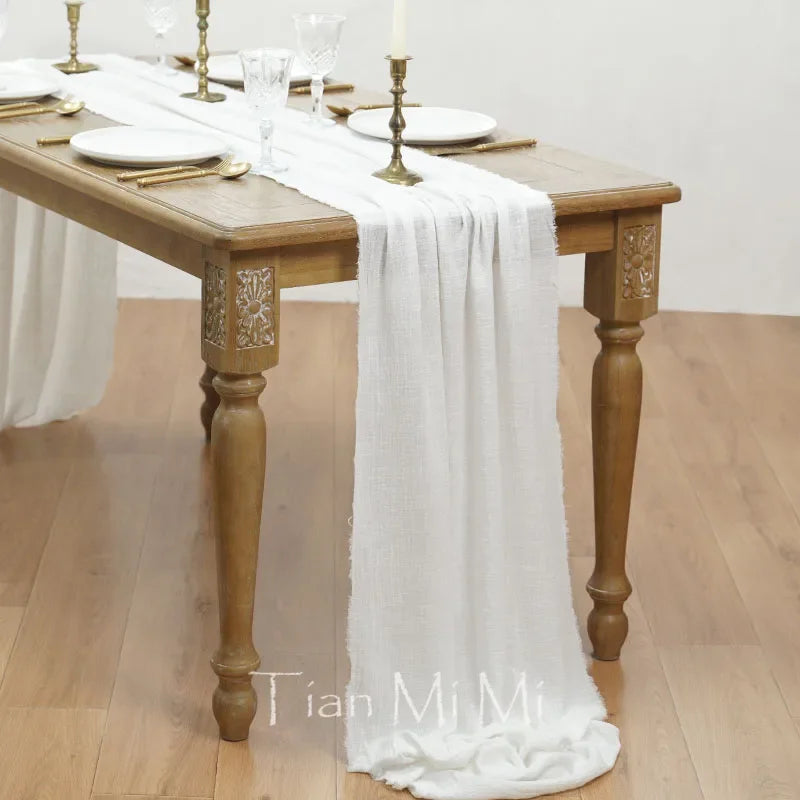 Chemin de table coton gaze beige boheme mariage