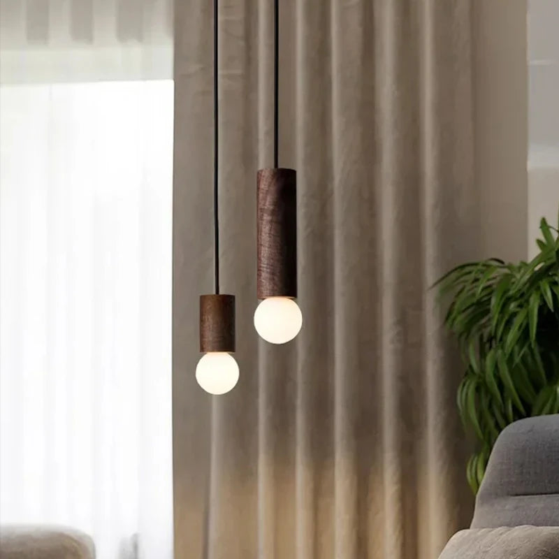 lampe suspendue en bois led décoration simple nordique - vue 3 sur 12