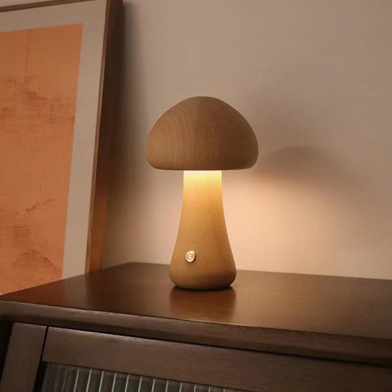 Lampe LED Veilleuse Tactile en forme de champignon en bois