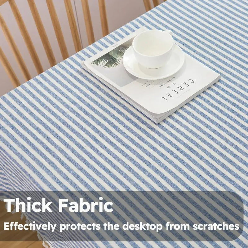 Nappe coton lin rayures pompons style moderne table