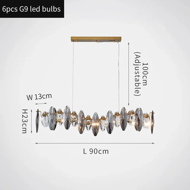 lustre moderne en cristal avec led et suspensions ronds - vue 12 sur 12