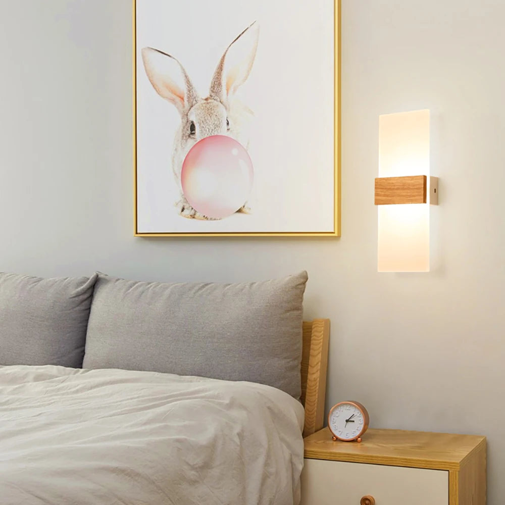 Nordique LED applique murale en bois acrylique chevet applique murale éclairage intérieur décor à la maison chambre salon cuisine étude allée lampe - vue 4 sur 9