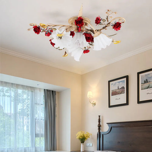 américain Rural fleur cuisine princesse filles chambre plafonnier assis lumière LED moderne plafonnier pour salon