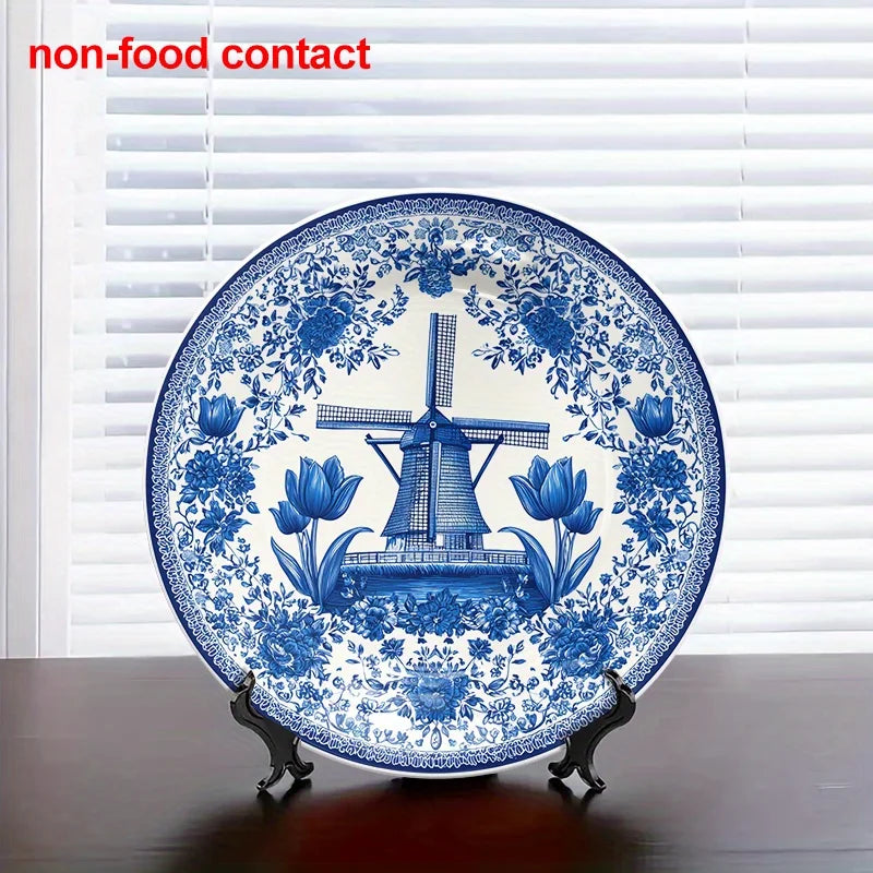 Assiette murale 20 cm porcelaine motif moulin vintage - vue 2 sur 5
