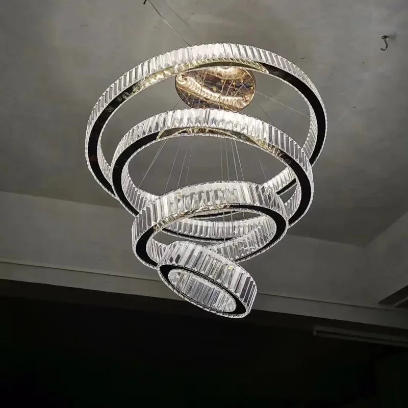 lustre moderne en cristal avec anneau pour décoration intérieure