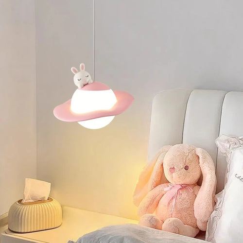 lustre mignon en forme de lapin ours et lune pour chambre d'enfant - vue 4 sur 8