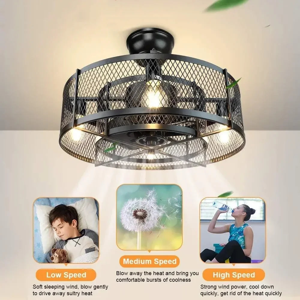 plafonnier ventilateur led télécommande trois couleurs fréquence variable - vue 4 sur 7