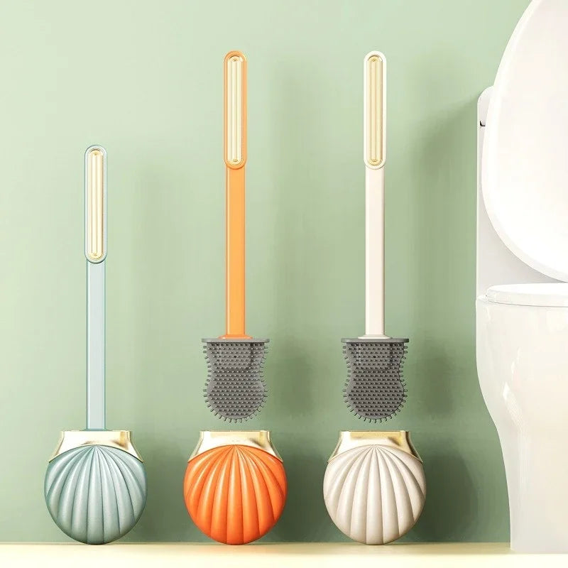 brosse de toilette en silicone avec support pratique et long manche