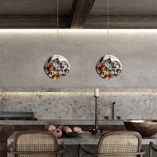 Irregular Planet Wabi Sabi LED Chandelier Restaurant Bedroom Model Room Lighting Creative Exhibition Hall Bar Decor Pendant Lamp - vue 7 sur 11