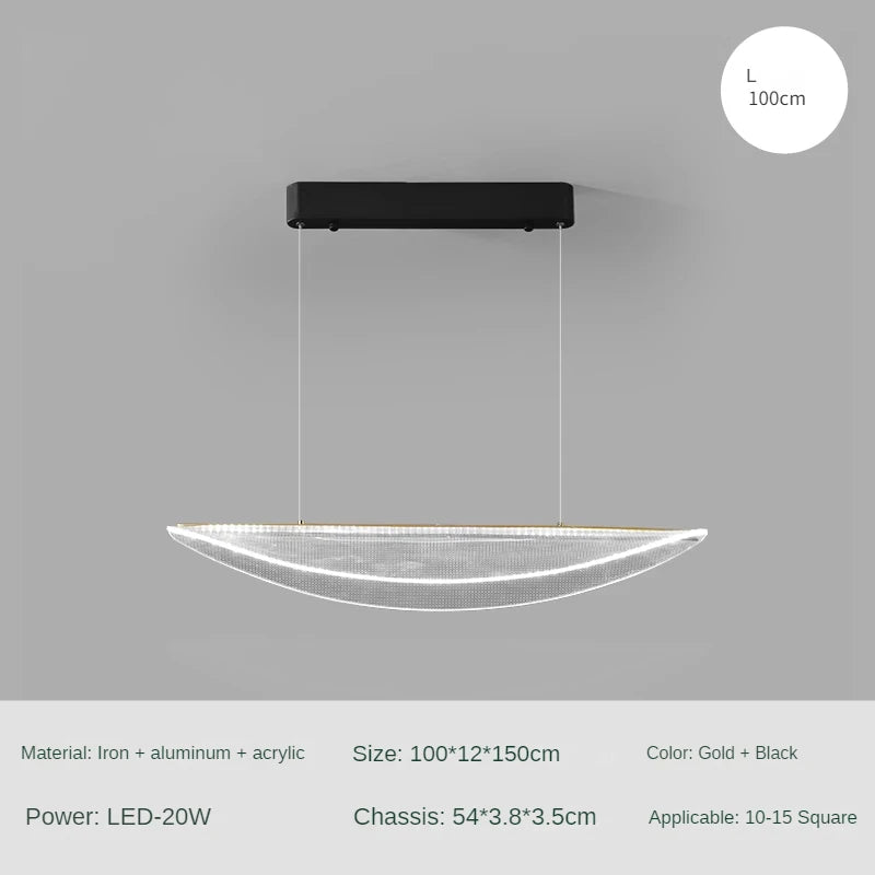 suspension moderne en fer incurvé avec éclairage led créatif