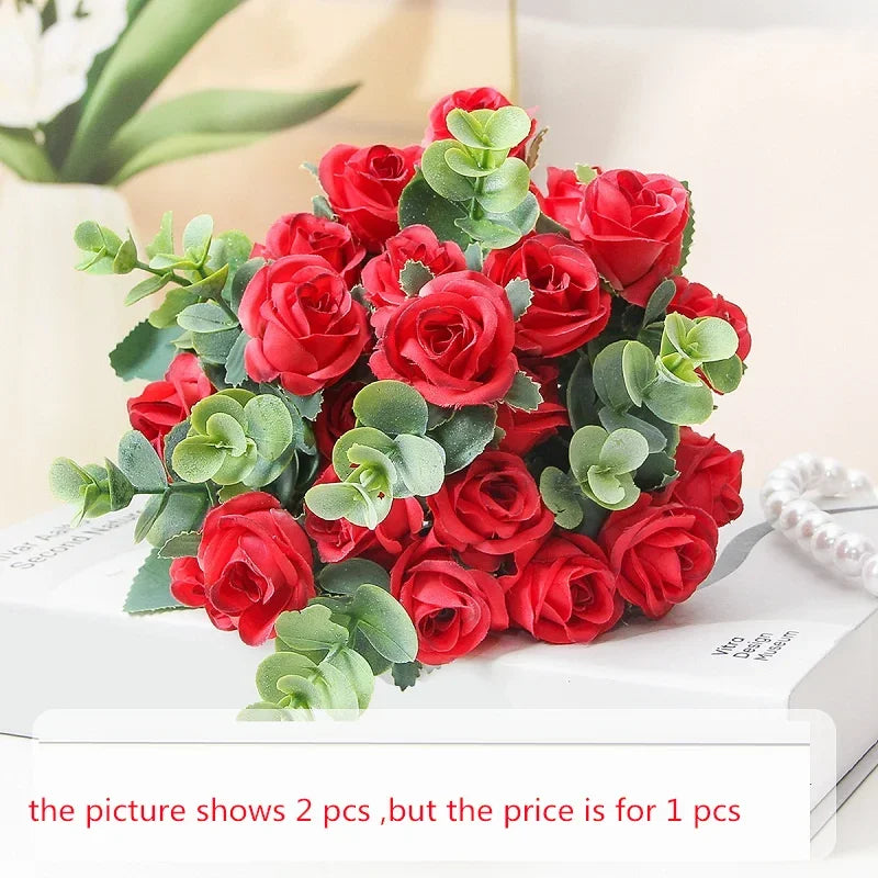 bouquet de roses artificielles eucalyptus décorations florales polyvalentes - vue 10 sur 12