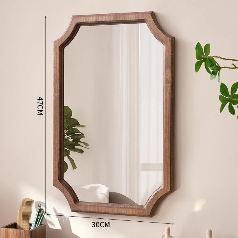miroir vintage en bois massif miroir maquillage étanche mural antirouille - vue 12 sur 15