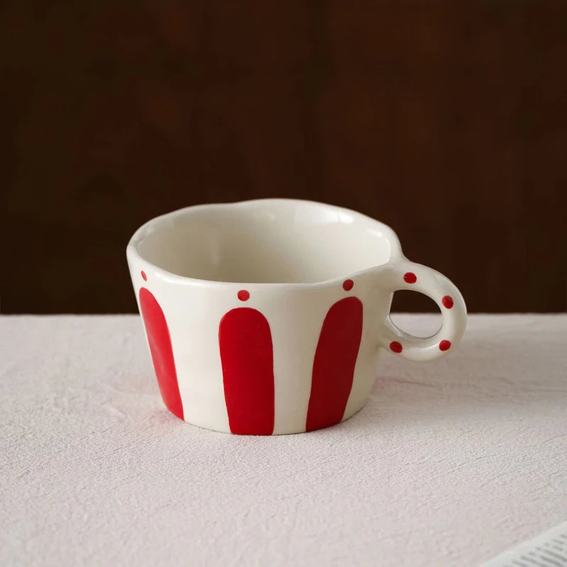 Mug céramique motifs géométriques style nordique anse peinte