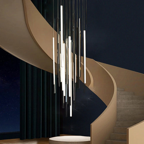 lustre long duplex moderne en acier inoxydable pour villa