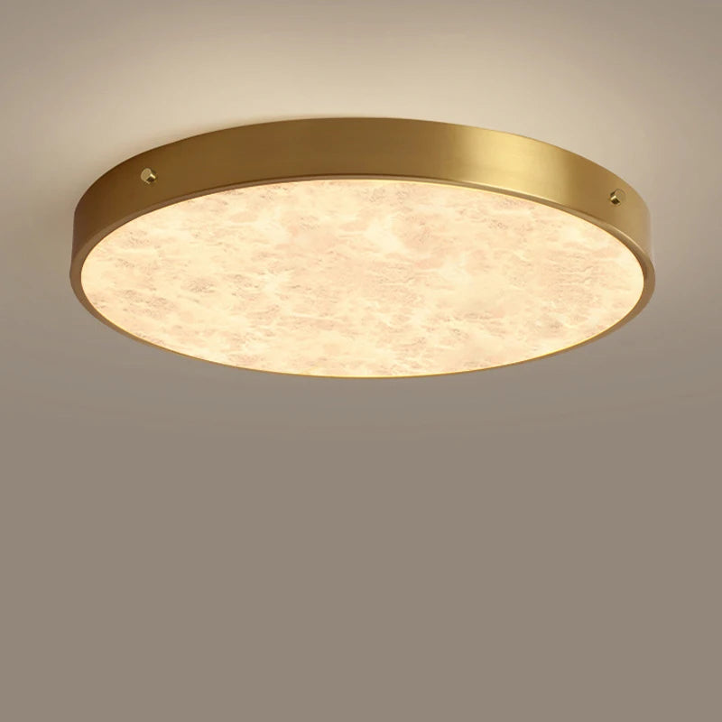 plafonnier luxueux en laiton led monté en marbre circulaire - vue 2 sur 8