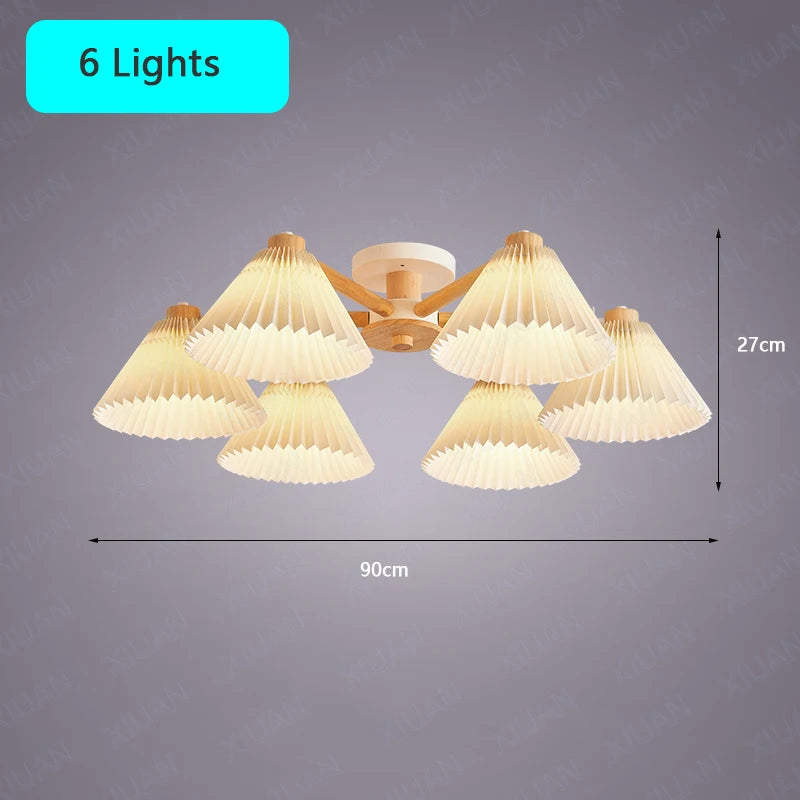 lustre moderne nordique en bois parapluie plissé pour maison - vue 8 sur 10
