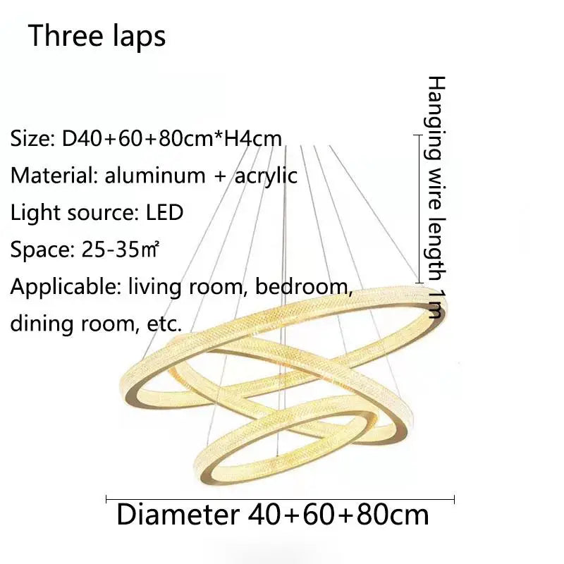 lustre en cristal moderne avec anneau à led pour décoration intérieure