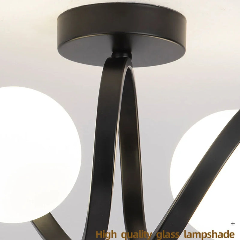 Plafonnier Verre Moderne Nordique Noir Or Haute Qualité Double-Tête