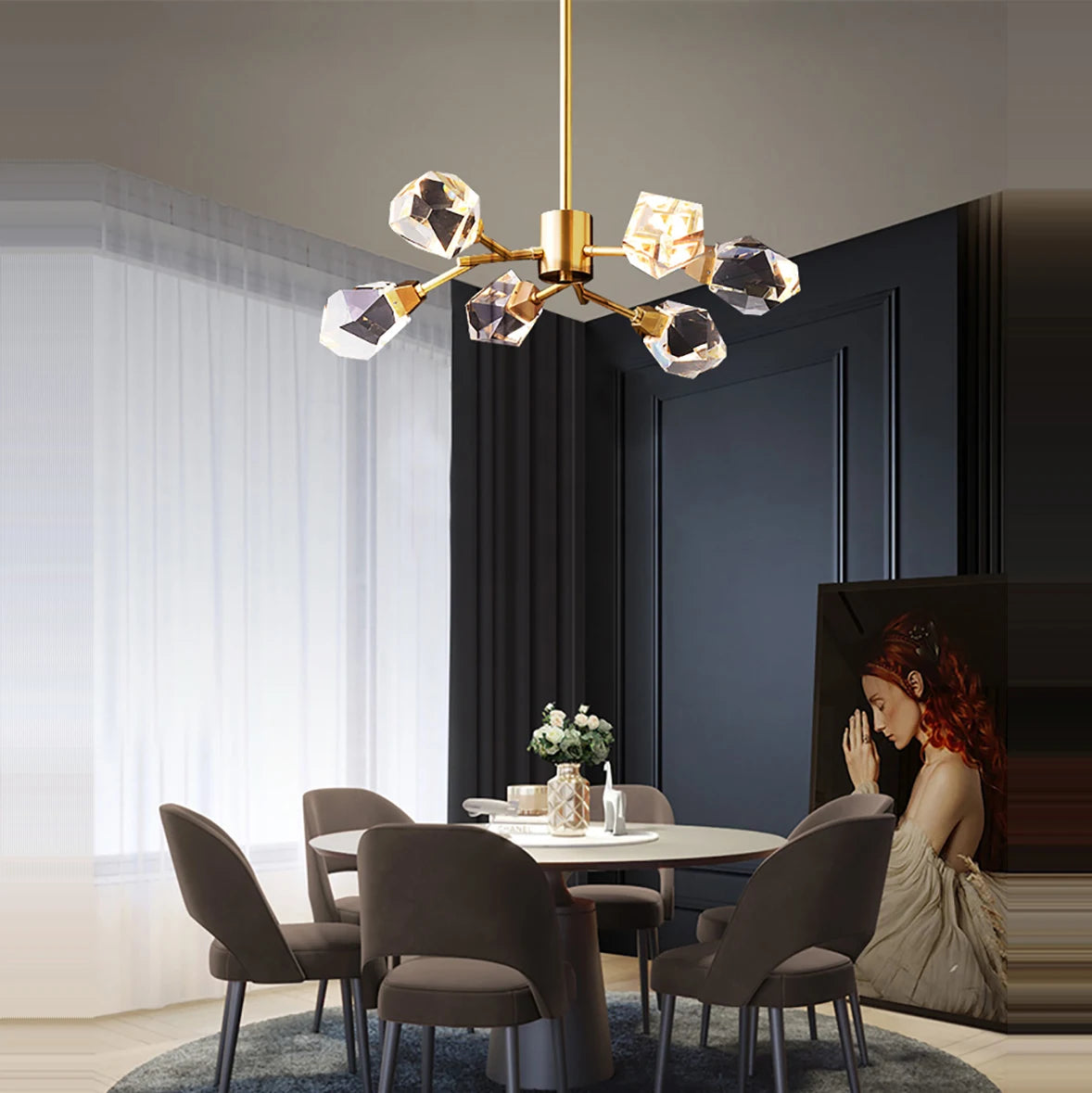 lustre moderne en laiton diamant cristal led de luxe - vue 5 sur 18