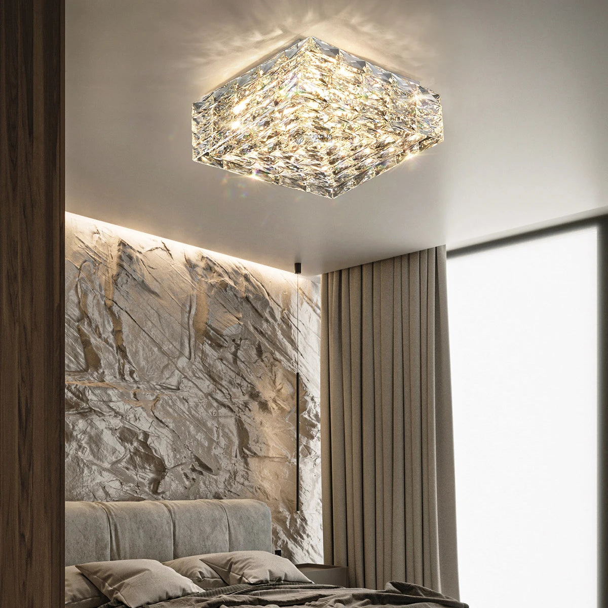 plafonnier en acier inoxydable et cristal design moderne créatif carré - vue 3 sur 9