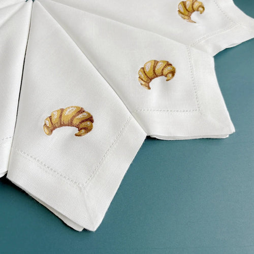 Serviette de table lin brodé motif croissant personnalisable - vue 7 sur 7