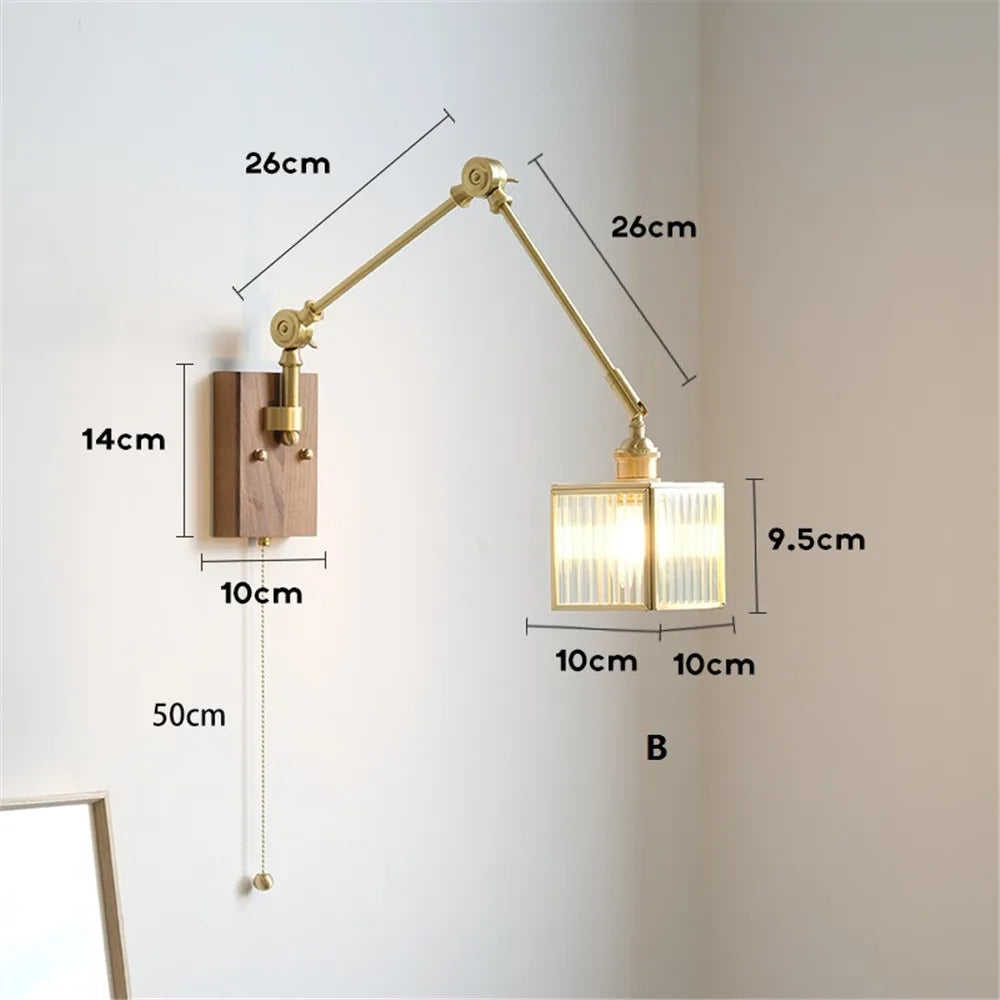 applique murale rétro à bras pivotant avec abat-jour en verre - vue 8 sur 9
