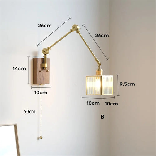 applique murale rétro à bras pivotant avec abat-jour en verre - vue 9 sur 9