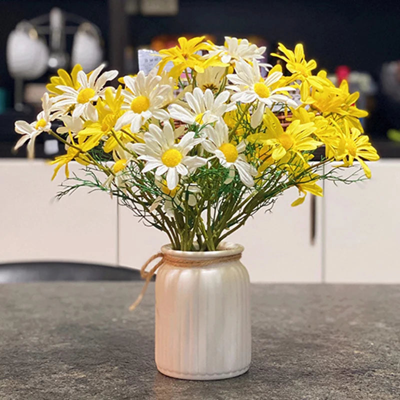 5 têtes de marguerites blanches fleurs artificielles pour décorations festives - vue 4 sur 11