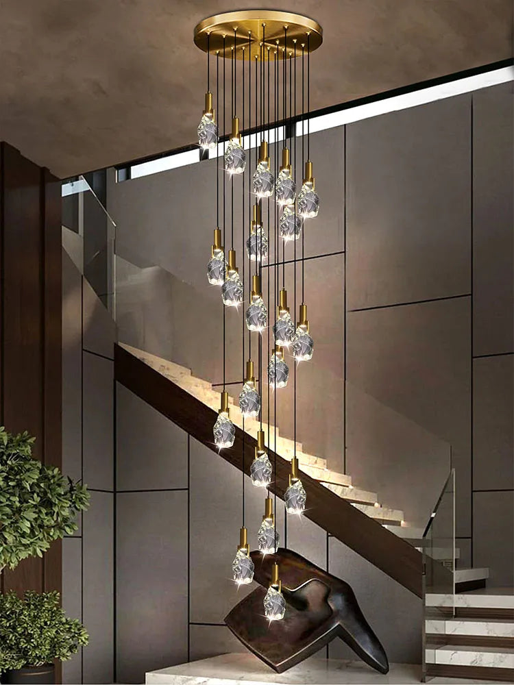 lustre moderne créatif en cristal pour escalier colimaçon - vue 5 sur 14