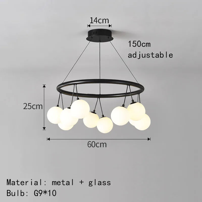 lustre moderne en verre éclairage suspendu réglable design élégant - vue 9 sur 10
