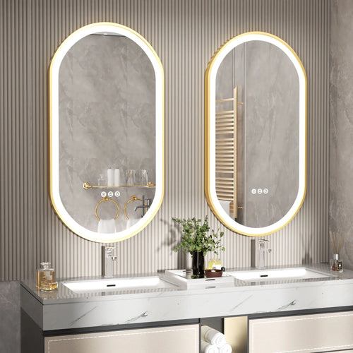 grand miroir oval à led avec éclairage intensité variable et antibuée - vue 2 sur 8
