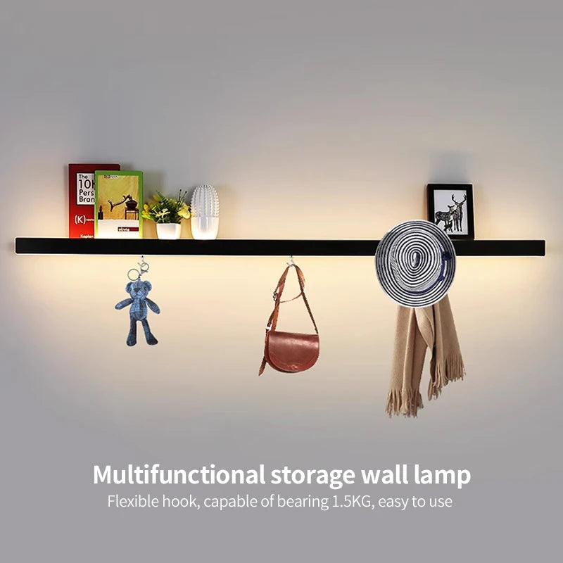 Applique salon canapé fond simple longue bande étagère lampe avec interrupteur protection des yeux chambre chevet éclairage mural - vue 4 sur 16