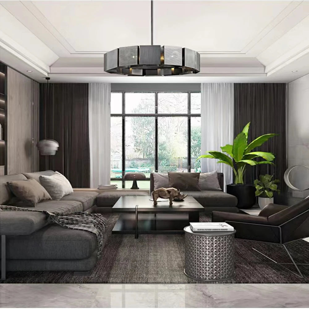 Lustres de plafond en métal noir de Style industriel nouvelle lampe suspendue LED postmoderne pour plafond décor à la maison Lustre pour salon - vue 4 sur 9
