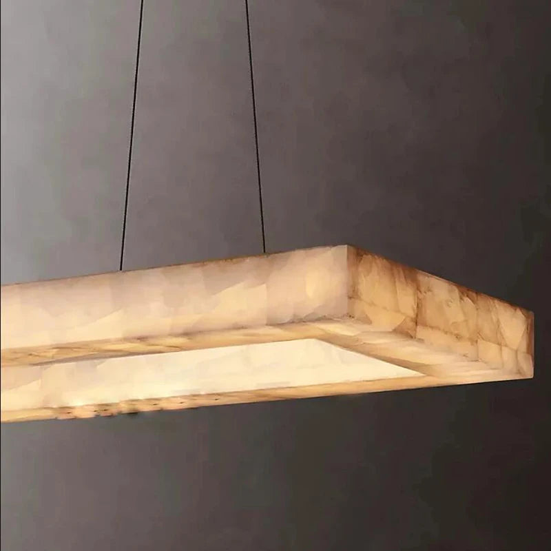 Lustre Rétro américain rectangulaire LED marbre noir plafond éclairage pour salle à manger - vue 7 sur 10