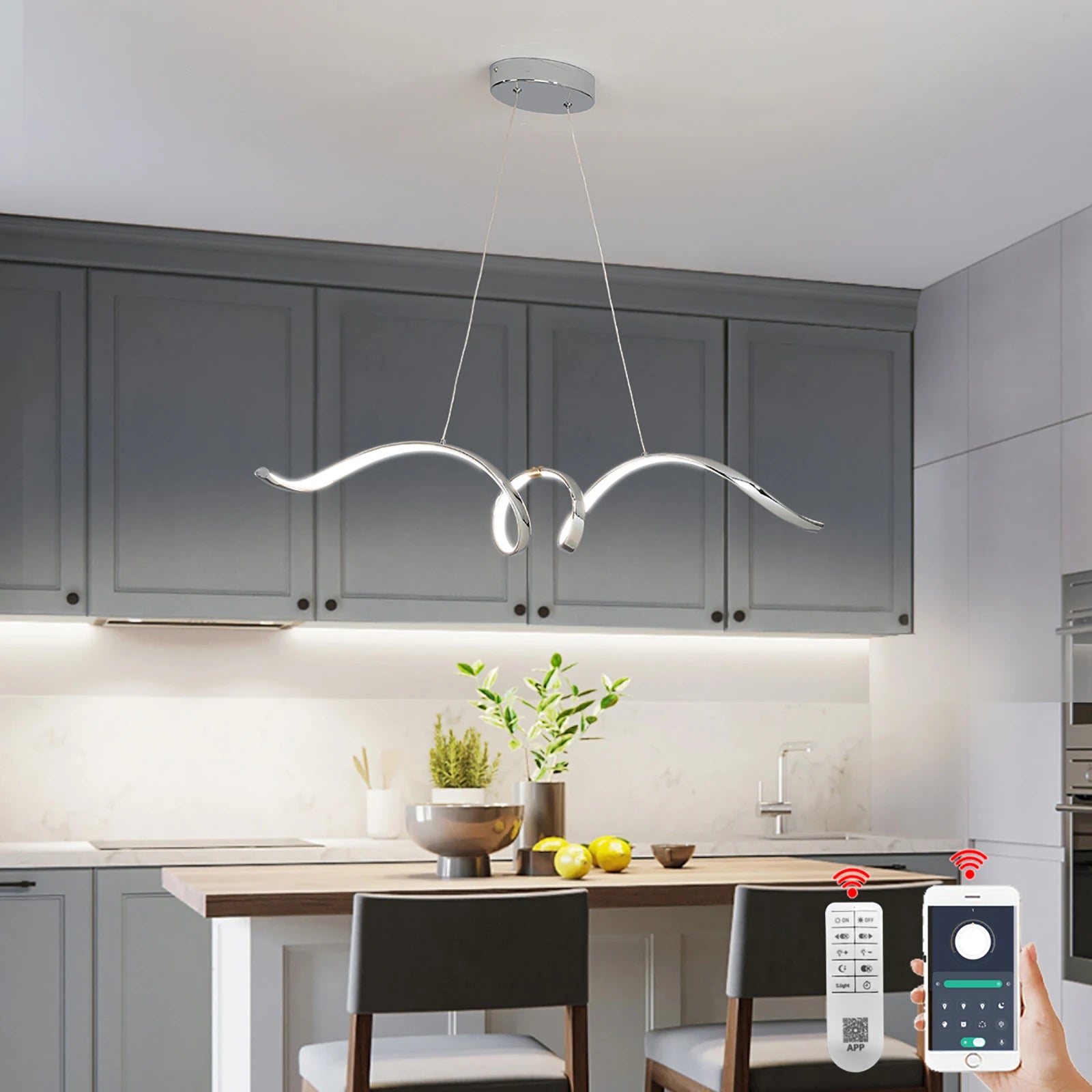Suspension moderne LED lumière chromé design spirale - vue 3 sur 8
