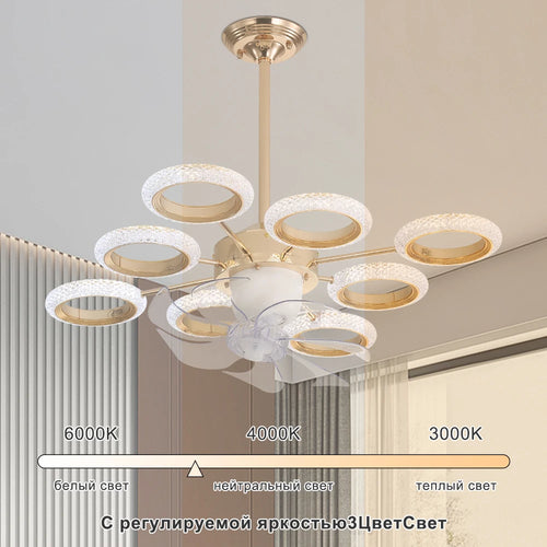 ventilateur de plafond led cristal artpad avec télécommande dimmable - vue 5 sur 8