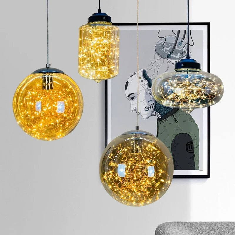 lustre nordique en étoile design en verre pour décoration intérieure - vue 5 sur 25