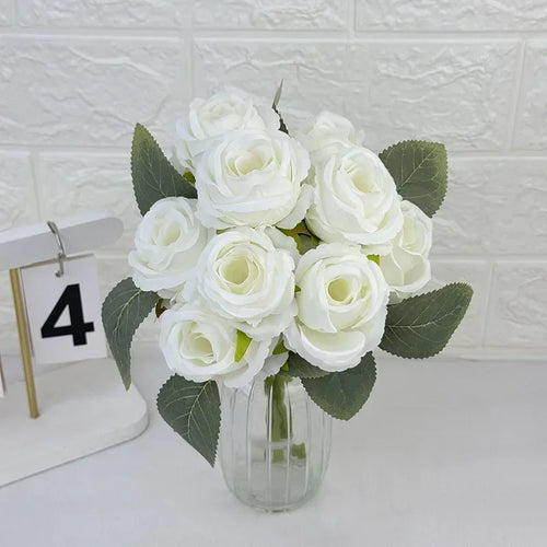 bouquet de 10 roses artificielles en soie décoratives pour événements