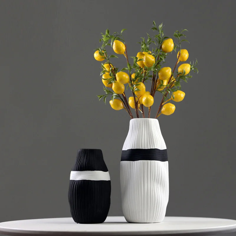 vase en céramique à rayures pour fleurs séchées décoratif - vue 4 sur 11