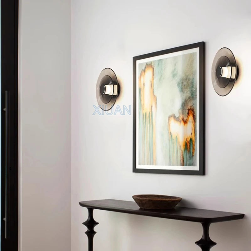 Creative Art Glass Wall Lamps Bedroom Bedside Light Amber Smoke Gray Living Room Decorative Wall Light Aisle Hallway Entrance - vue 7 sur 14