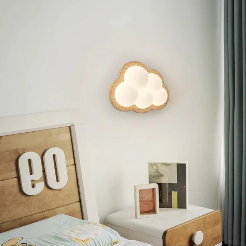 applique murale en bois massif nuage pour chambre d enfant - vue 3 sur 9