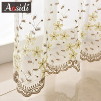 Voilage brodé fleurs style pastoral pour salon chambre