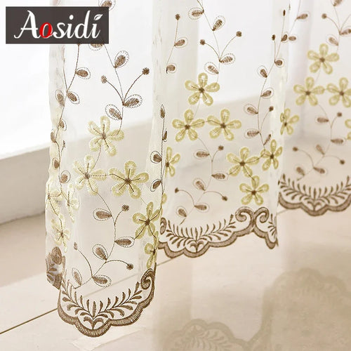 Voilage brodé fleurs style pastoral pour salon chambre