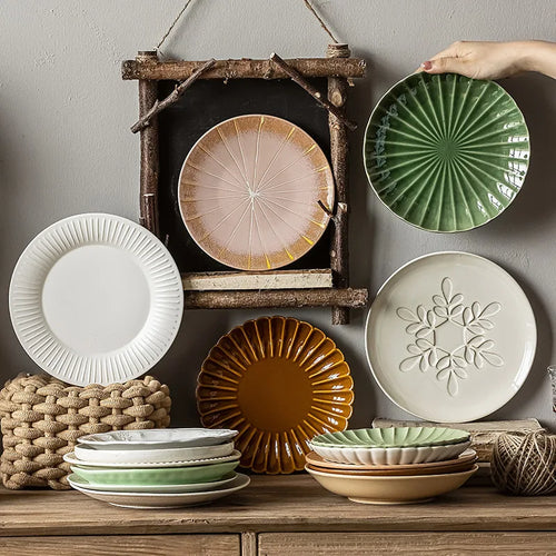 Assiette ceramique ronde style retro pour legumes