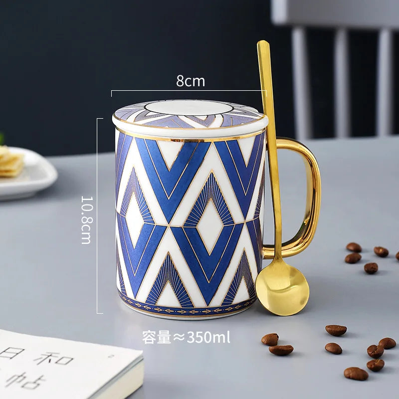 Tasse café céramique bord doré style britannique couvercle