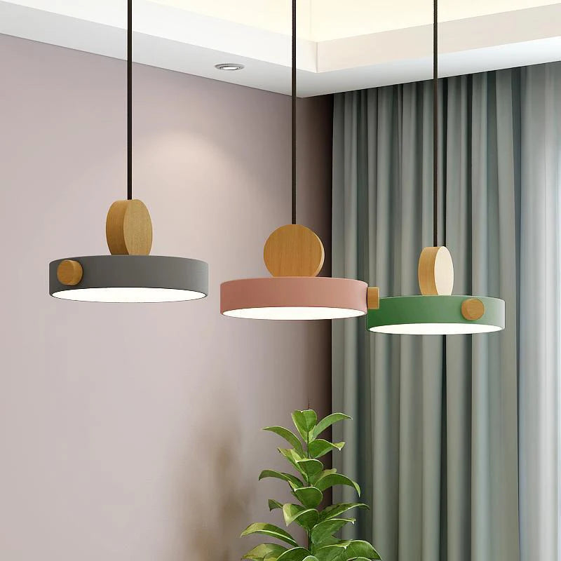 suspension led minimaliste en bois macaron décoratif nordique