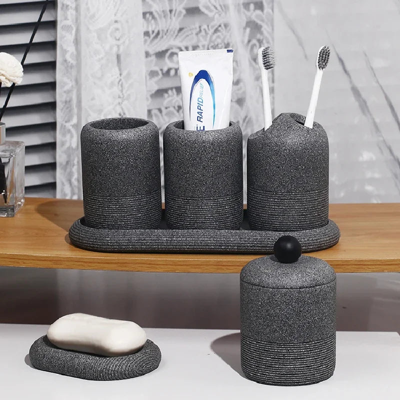 kit moderne d'accessoires de salle de bain en sable et gravier - vue 4 sur 18