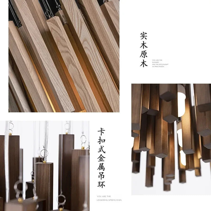 Lustre de Restaurant chinois en bois massif - vue 6 sur 16