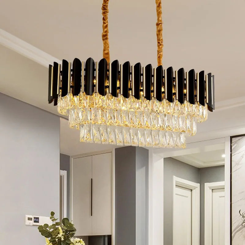 lustre led moderne de luxe en cristal luminaire rond ou long - vue 3 sur 18